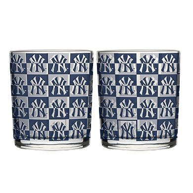 Logo Brands New York Yankees Two-Pack 12oz. Gridiron Stained Rocks Glass Set
