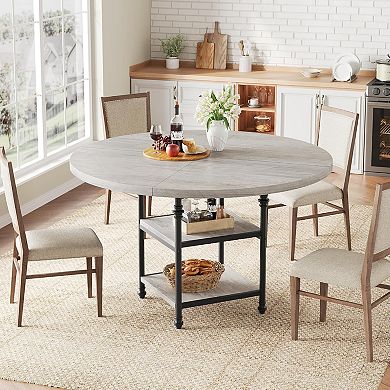 4-Person Round Kitchen Table with Storage & Metal Legs
