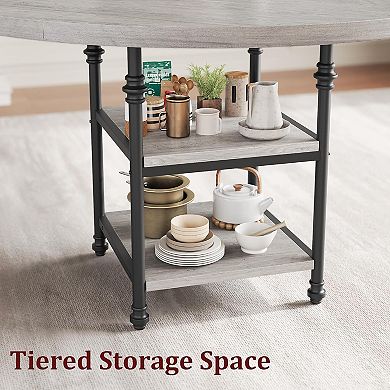 4-Person Round Kitchen Table with Storage & Metal Legs