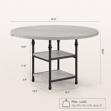 4-Person Round Kitchen Table with Storage & Metal Legs