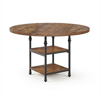 4-Person Round Kitchen Table with Storage & Metal Legs