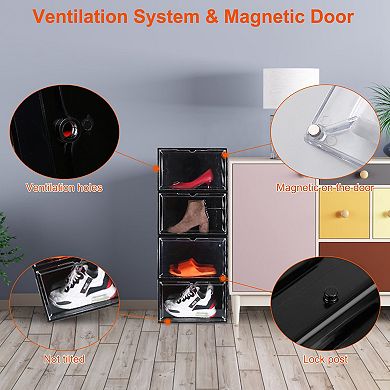 Collapsible Shoe Box Stackable Shoe Storage Bin 6Packs