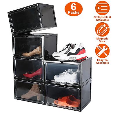 Collapsible Shoe Box Stackable Shoe Storage Bin 6Packs