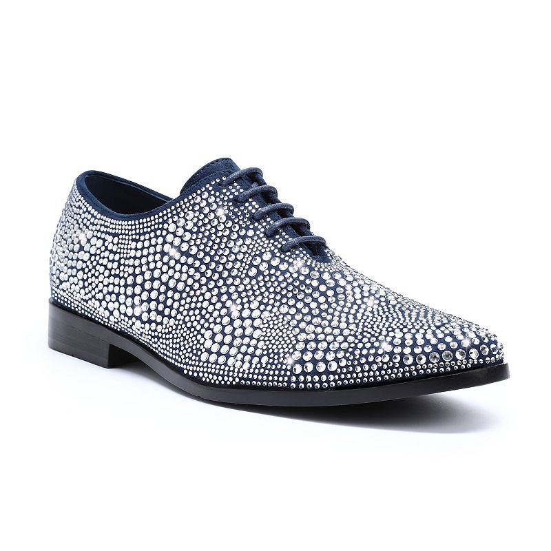 light blue dress shoes mens Men's Rhinestone Lace-Up Oxfords Round Toe Party & Prom Formal Footwear amazon plus size black mad men dress Color:Black and White Polka Dot Outsole Material