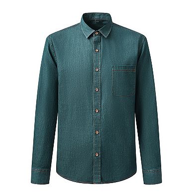 Men's Denim Shirt Long Sleeve Slim Fit Button-Down 100% Cotton Work Casual