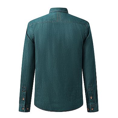Men's Denim Shirt Long Sleeve Slim Fit Button-Down 100% Cotton Work Casual