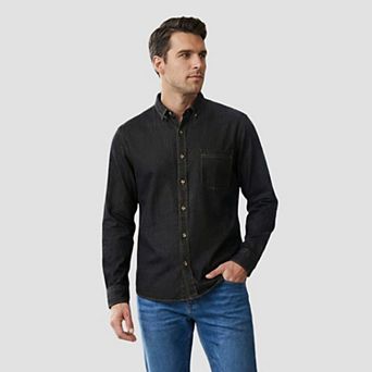 Men's Denim Shirt Long Sleeve Slim Fit Button-Down 100% Cotton Work Casual