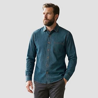 Men's Denim Shirt Long Sleeve Slim Fit Button-Down 100% Cotton Work Casual