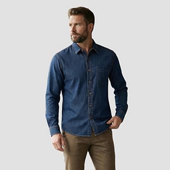 Men's Denim Shirt Long Sleeve Slim Fit Button-Down 100% Cotton Work Casual