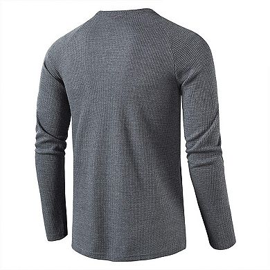 Mens Henley Long Sleeve Shirts Waffle T-Shirt Lightweight Thermal Undershirts