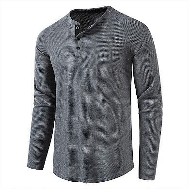 Mens Henley Long Sleeve Shirts Waffle T-Shirt Lightweight Thermal Undershirts