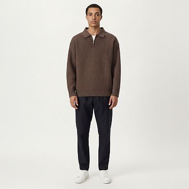 Men's Long Sleeve Collared Quarter Zip Knit Pullover Sweater with Ribbed Trim and Relaxed Fit