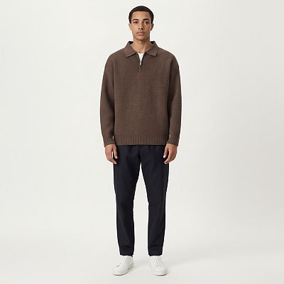 Men's Long Sleeve Collared Quarter Zip Knit Pullover Sweater with