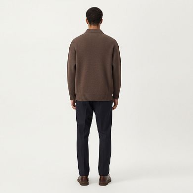 Men's Long Sleeve Collared Quarter Zip Knit Pullover Sweater with Ribbed Trim and Relaxed Fit