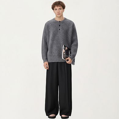 Men's Long Sleeve Knit Henley Sweater with Ribbed Trim