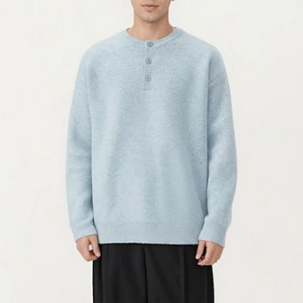 Men's Long Sleeve Knit Henley Sweater with Ribbed Trim