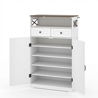 Shoe Cabinet with Doors, 2 Drawers and Adjustable Shelves, Modern Entryway Storage Organizer