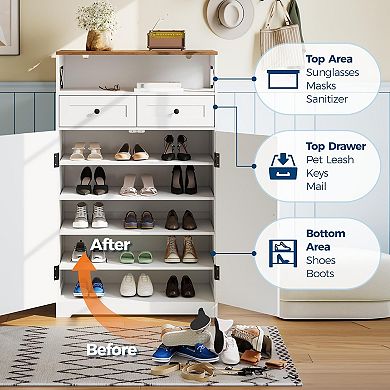 Shoe Cabinet with Doors, 2 Drawers and Adjustable Shelves, Modern Entryway Storage Organizer