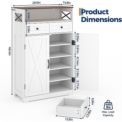 Shoe Cabinet with Doors, 2 Drawers and Adjustable Shelves, Modern Entryway Storage Organizer