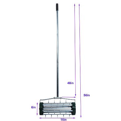 WOW PIONEER Heavy Duty Rolling Lawn Aerator Tool with Steel Handle Yard Maintenance