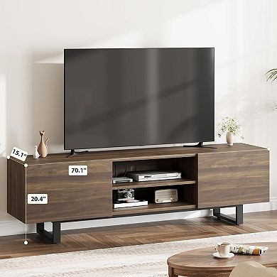 70 InTV Stand for 75in TVs with Storage, Mid Century Modern Wood Entertainment Center