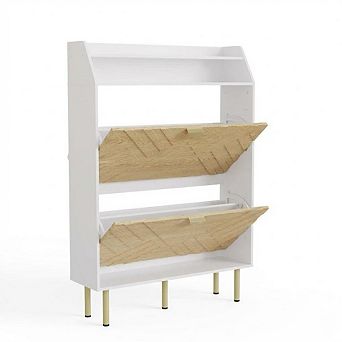 Shoe Cabinet with 2 Flip Drawers, Hidden Shoe Storage Cabinet, Freestanding Shoe Cabinet