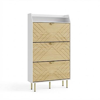 Shoe Cabinet with 3 Flip Drawers, Freestanding Wood Shoe Cabinet for Hallway, Entryway