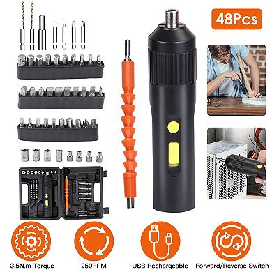 Cordless Electric Screwdriver Kit Portable Electric Screwdriver Drill Set 48Pcs 3.6V