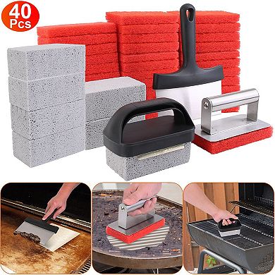 40Pcs Griddle Cleaning Kit for Blackstone with Grill Stone Griddle Scraper Griddle Brush