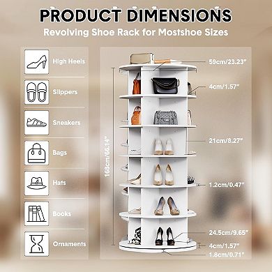 6-Tier 360° Rotating Shoe Tower with Large-Capacity Shelves, Space-Saving Vertical Shoe Organizer