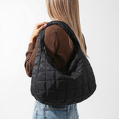 Women's Quilted Shoulder Bag with Padded Handle and Zip Top Closure