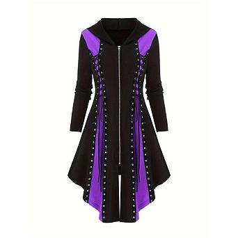 Women's Hooded Lace-Up Midi Dresses Contrast Halloween Festival Costume Dress