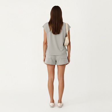 Short Sleeve Lounge Top and Shorts Set with Relaxed Fit