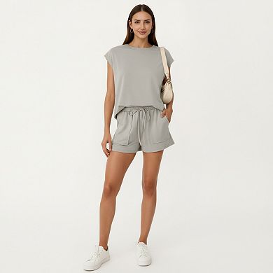 Short Sleeve Lounge Top and Shorts Set with Relaxed Fit