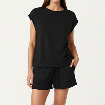 Short Sleeve Lounge Top and Shorts Set with Relaxed Fit