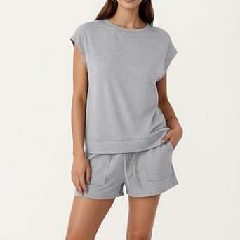 Short Sleeve Lounge Top and Shorts Set with Relaxed Fit