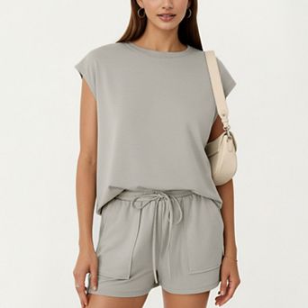 Short Sleeve Lounge Top and Shorts Set with Relaxed Fit