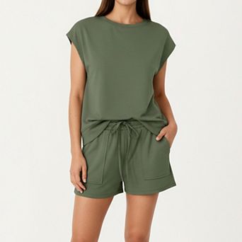 Short Sleeve Lounge Top and Shorts Set with Relaxed Fit