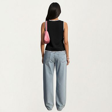 Sleeveless Knit Button Front Top with Contrast Trim Detail