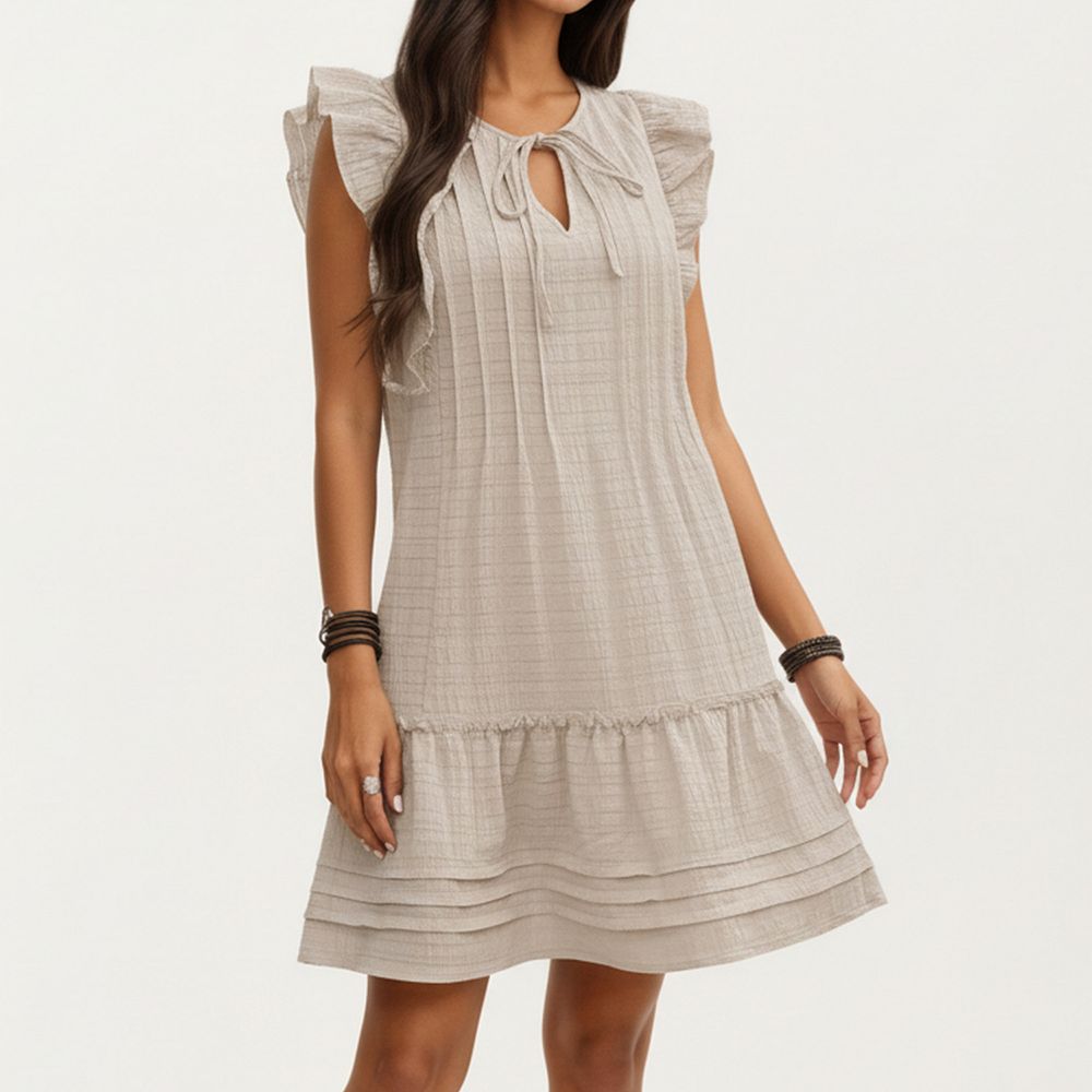 Sleeveless Ruffle Mini Dress with Tie Neck Detail and Tiered Hem