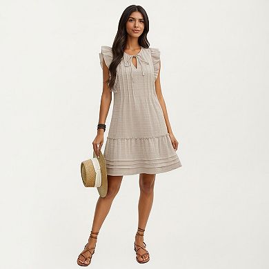 Sleeveless Ruffle Mini Dress with Tie Neck Detail and Tiered Hem