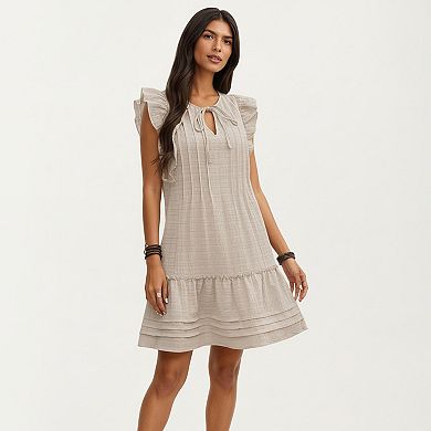 Sleeveless Ruffle Mini Dress with Tie Neck Detail and Tiered Hem