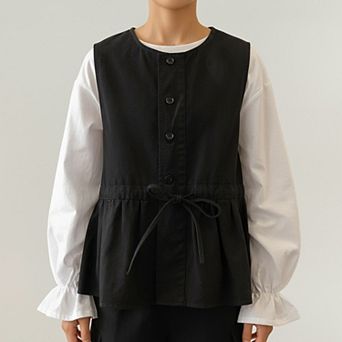 Sleeveless Button Front Vest with Adjustable Waist Tie