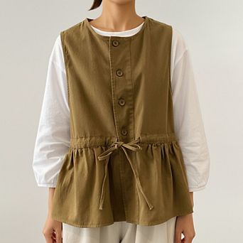 Sleeveless Button Front Vest with Adjustable Waist Tie