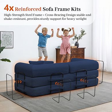 CEWOR 78" Convertible Sofa Bed, 5-in-1 Corduroy Foldable Compressed Sofa ,No Assembly