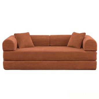 CEWOR 78" Convertible Sleeper Sofa Bed,5‑in‑1 Corduroy Folding Mattress,Boneless Couch with Pillows