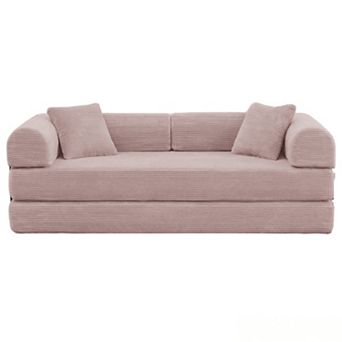 78" Convertible Floor Sofa Bed, 5-in-1 Foldable Mattress Couch with Bolster Pillows, No Assembly