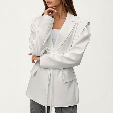 Long Sleeve Tailored Blazer with Tie Waist and Structured Lapel