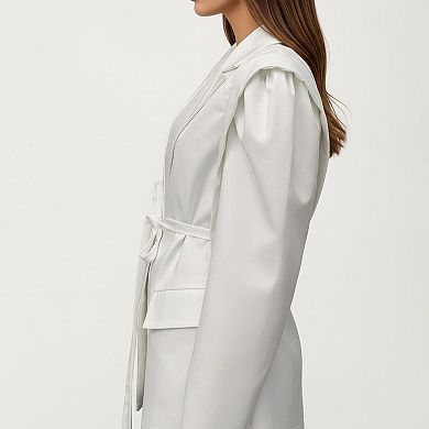 Long Sleeve Tailored Blazer with Tie Waist and Structured Lapel