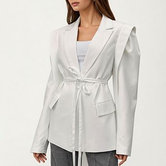 Long Sleeve Tailored Blazer with Tie Waist and Structured Lapel